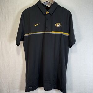 Nike Mizzou Tigers Polo Shirt Mens Size L Black  Performance Dri Fit Sideline
